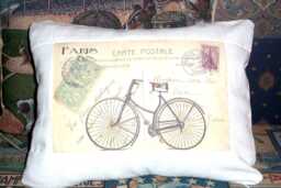 Decorative Paris Pillow Covers, Vintage French Post Card With Bike - thumbnail 1