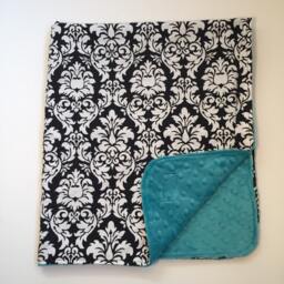 Damask Print Baby Blanket - Turquoise Minky Dot, Soft Cuddle - thumbnail 3