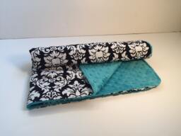 Damask Print Baby Blanket - Turquoise Minky Dot, Soft Cuddle