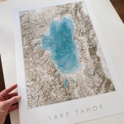 Lake Tahoe California Nevada Hand Painted Topographic Watercolor Map - Art Print Trail Hiker Graduation Wedding Wall - thumbnail 3