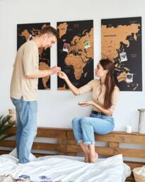 World Map Set Of 3 Wall Art, Apartment Decor Travel 5Th Anniversary Gift, Pin Cork Board Above Bed