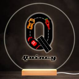 Road Racing Cars Letter Q Colourful Round Personalised Gift Led Lamp Night Light - Bedroom - thumbnail 1