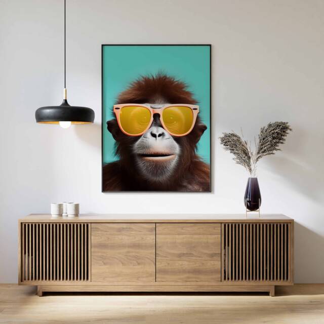 Monkey Print, Poster, Funny Animal D??cor, Wall Art, in Sunglasses Modern D??cor - image 1