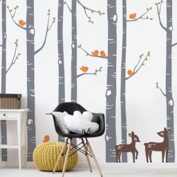 Birch Tree Wall Decal Forest With Deer & Birds, Nursery Decor - thumbnail 3