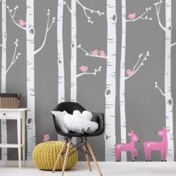 Birch Tree Wall Decal Forest With Deer & Birds, Nursery Decor - thumbnail 2