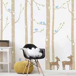 Birch Tree Wall Decal Forest With Deer & Birds, Nursery Decor