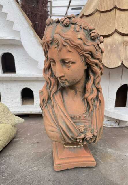 Stone Lady Bust Female Sculpture Ophelia Terracotta Color Garden Feature Statue - image 1