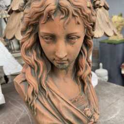 Stone Lady Bust Female Sculpture Ophelia Terracotta Color Garden Feature Statue - thumbnail 3