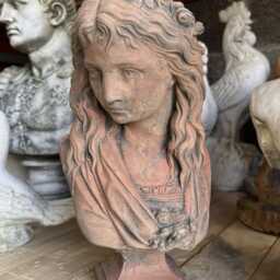 Stone Lady Bust Female Sculpture Ophelia Terracotta Color Garden Feature Statue - thumbnail 2