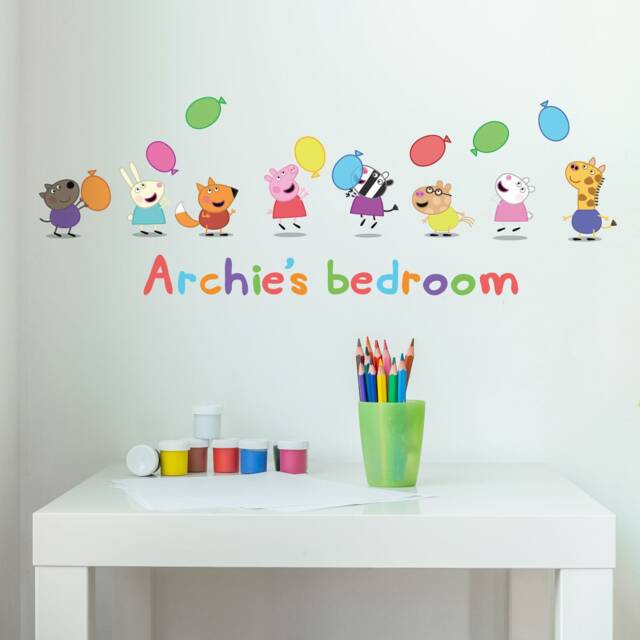 Personalised Peppa Pig & Friends With Balloons Wall Sticker, Decal - image 1
