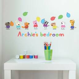 Personalised Peppa Pig & Friends With Balloons Wall Sticker, Decal - thumbnail 1