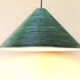 Green Glazed Ceramic Pendant Light Carved Texture, Handmade - thumbnail 2