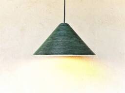 Green Glazed Ceramic Pendant Light Carved Texture, Handmade