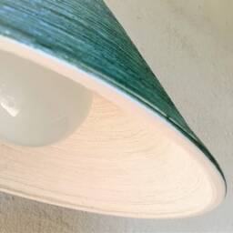 Green Glazed Ceramic Pendant Light Carved Texture, Handmade - thumbnail 4