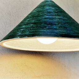 Green Glazed Ceramic Pendant Light Carved Texture, Handmade - thumbnail 3