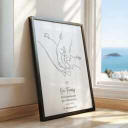 New Baby Gift Personalised Family Hands Line Art Print Custom Names Keepsake - thumbnail 3