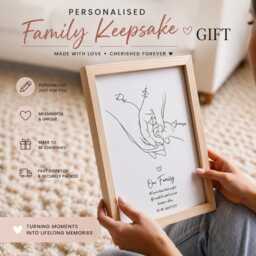 New Baby Gift Personalised Family Hands Line Art Print Custom Names Keepsake - thumbnail 1
