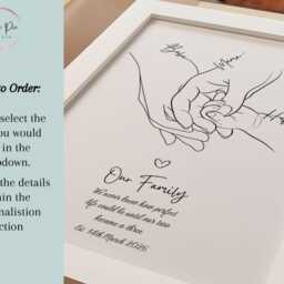 New Baby Gift Personalised Family Hands Line Art Print Custom Names Keepsake - thumbnail 4