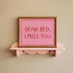 Dear Bed I Miss You Print - Preppy Bedroom Print, Girly Art Pink & Red Funny - thumbnail 2
