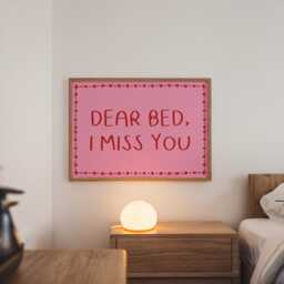 Dear Bed I Miss You Print - Preppy Bedroom Print, Girly Art Pink & Red Funny - thumbnail 3