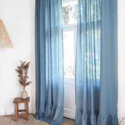 Bohemian Curtain Panel Made Of Medium Linen - 160 G/M2. Dusty Blue Color - 1 Pcs - thumbnail 2