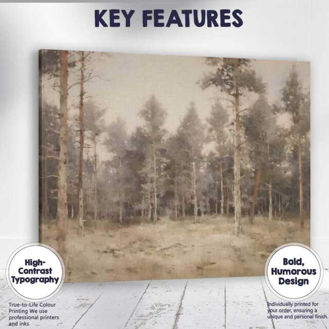 Soft Neutral Pine Forest Woodland Landscape Canvas Wall Art Print Decor Picture Ready To Hang - image 1
