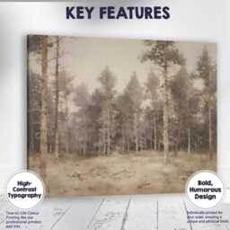Soft Neutral Pine Forest Woodland Landscape Canvas Wall Art Print Decor Picture Ready To Hang - thumbnail 1