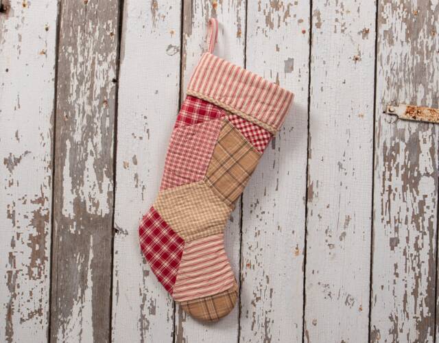 Vintage Quilt Christmas Stocking Farmhouse Star Patchwork - image 1