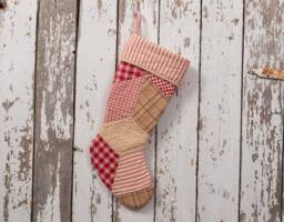 Vintage Quilt Christmas Stocking Farmhouse Star Patchwork - thumbnail 1