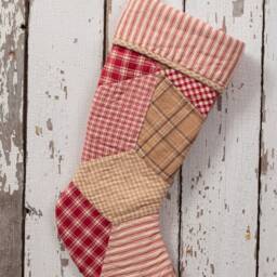 Vintage Quilt Christmas Stocking Farmhouse Star Patchwork - thumbnail 3