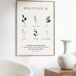 Whatever Is True Philippians 48, Herbal Print, Printed & Shipped, Modern Scripture Decor - Bible Verse Prints Christian Home - thumbnail 2
