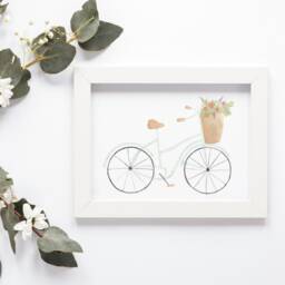 Mint Watercolor Bicycle With Basket Of Flowers Print - Nursery Art Whimsical - thumbnail 2