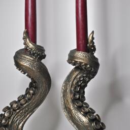 Tentacle Candlestick Holder, Pair, Hand Sculpted Resin - Octopus Lovecraftian Candle For Nautical Gift & Gothic Home Decor - thumbnail 2