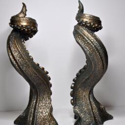 Tentacle Candlestick Holder, Pair, Hand Sculpted Resin - Octopus Lovecraftian Candle For Nautical Gift & Gothic Home Decor - thumbnail 4
