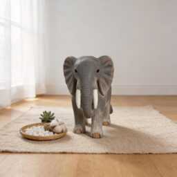 Hand-Carved Wooden Elephant Figurine - Rustic Boho Nursery Decor, Shelf Sitter - thumbnail 4