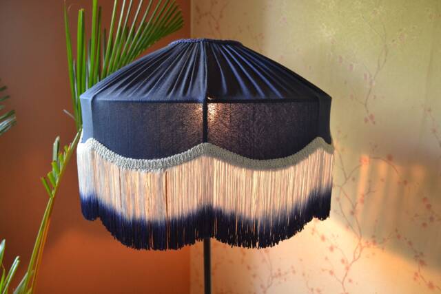 Blue Scallop Lampshade Ombre Fringe, Victorian Style - image 1