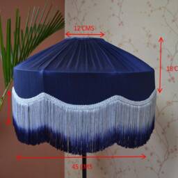 Blue Scallop Lampshade Ombre Fringe, Victorian Style - thumbnail 2
