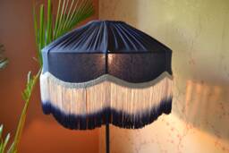Blue Scallop Lampshade Ombre Fringe, Victorian Style