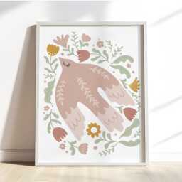 Set Of 6 Personalised Wildflower Prints For Girls Bedroom, Retro Dusty Pink & Green Gallery Wall Prints, Peace Dove, Butterfly, Dog - thumbnail 3
