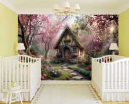Fairy House in Forest Baby Girl Wall Mural Tale Wallpaper Peel & Stick Vinyl Enchanted Magical Fantasy Nature Scene - thumbnail 1