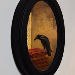 Black Oval Wooden Framed Picture, Briton Riviere Jackdaw Of Rheims, Art Print, Wall Hanging Home Decor Antique Vintage Style - thumbnail 2