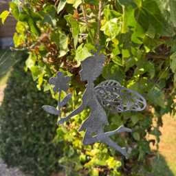 Rusty Metal Fairy Hanger Whimsical Garden Wall Hanging - thumbnail 2