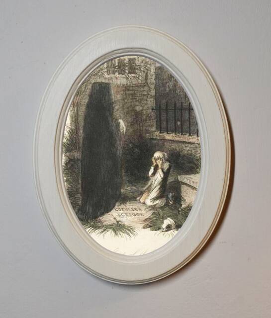 Ivory Oval Wooden Framed A Christmas Carol Illustration, Festive Art Print, John Leech, Yet To Come, Print Picture - image 1