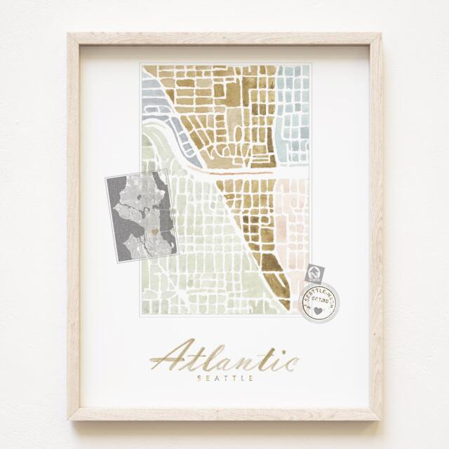 Atlantic West Seattle Neighborhood Map Watercolor Print Washington City Block Plan - Art Print Pacific Northwest Puget Sound Wall Local Deco - image 1