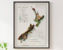 Geological Map Of New Zealand - Vintage Geology Shaded Relief - thumbnail 1