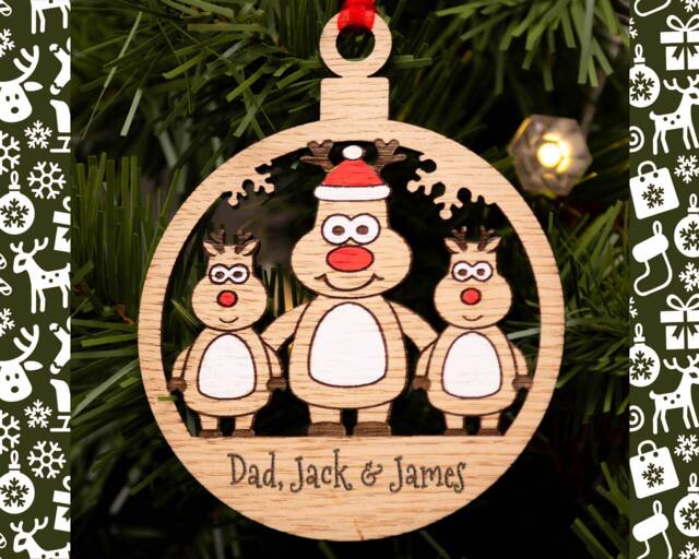 Single Dad Christmas Decoration, Personalised Bauble, Parent Ornament, Reindeer Boy Or Girl, Tree Santa - image 1