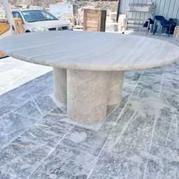 Custom Travertine Dining Table Vein Cut Stone, Rounded Base - thumbnail 4