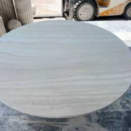 Custom Travertine Dining Table Vein Cut Stone, Rounded Base - thumbnail 3