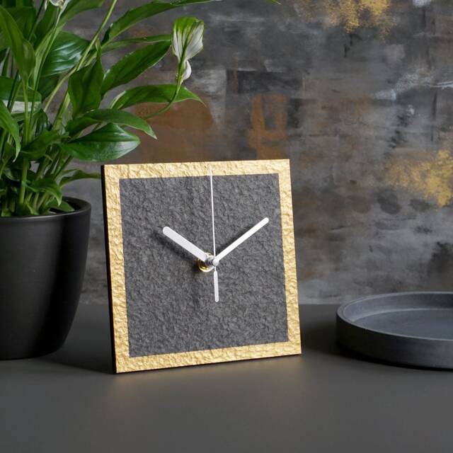 Modern Mantel Clock For Industrial Apartnemt, Free Standing Loft Style Home Decor, Minimalist Black Gold Table Clock, New House Gift - image 1