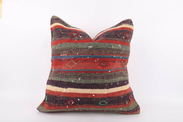 Handwoven Turkish Kilim Pillow Cover Textured Boho Floor Cushion - 24x24 - image 1